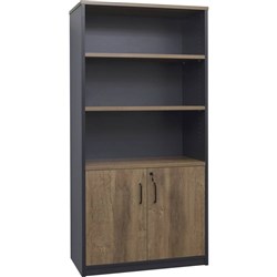 OM Premier Half Door Storage Cupboard 900W x 450D 1800mmH Regal Walnut And Charcoal