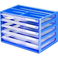 Italplast A4 Document Cabinet 5 Drawer Blueberry Clear