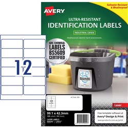 Avery Identification Laser Ultra Resistant White L7913 99.1x42.3mm 12UP 120 Labels